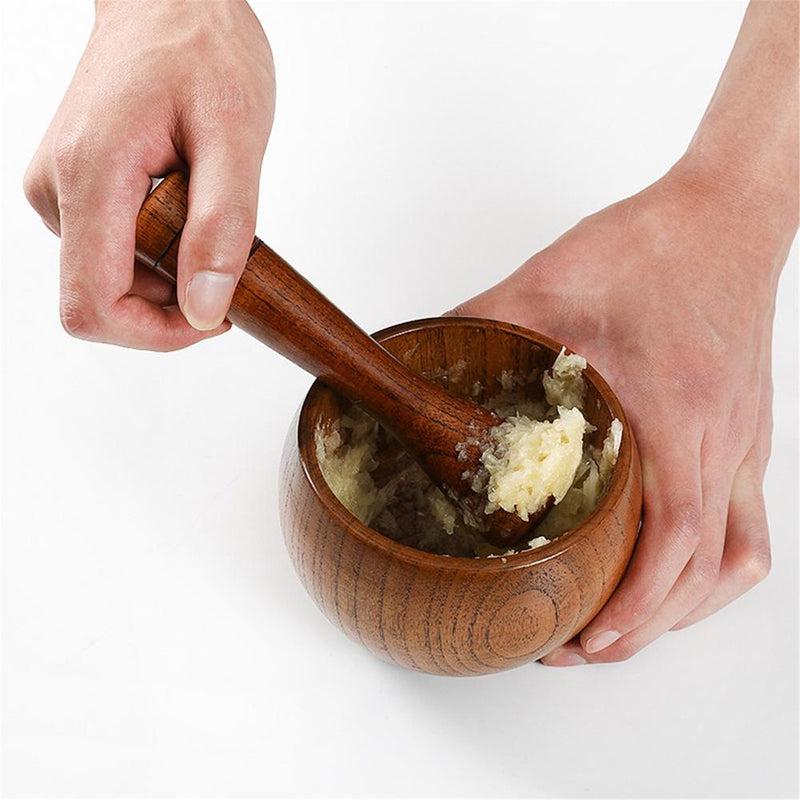 Wooden Mortar and Pestle Set for Grinding Herbs, Spices, Grains, and Pepper | Old-Fashioned Pounded Jar Mortar with Hand-Polished Pestle | Kitchen Friendly Grinder